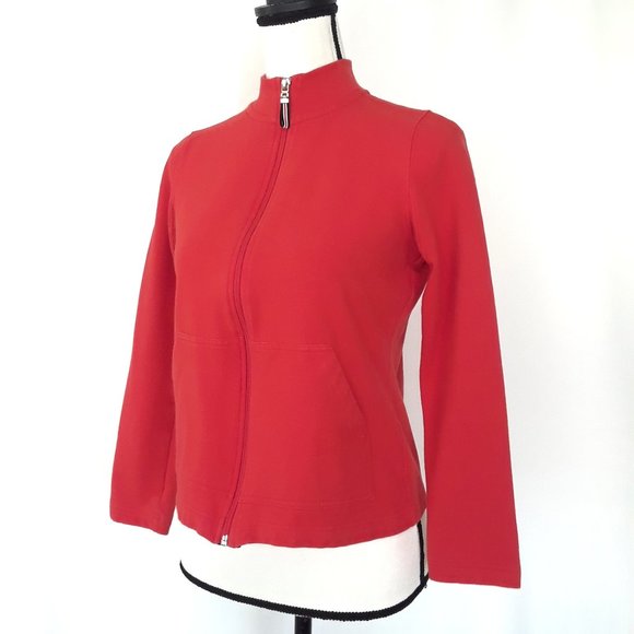 Liz Claiborne Red Mock Neck Front Zip Fitness Sweater - Picture 5 of 13